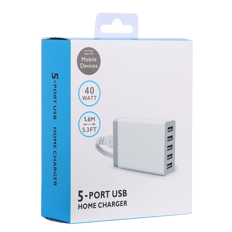 XBX09 40W 5V 8A 5 USB Ports Quick Charger Travel Charger, EU Plug(White) - Multifunction Charger by buy2fix | Online Shopping UK | buy2fix