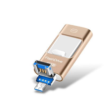 8GB USB 3.0 + 8 Pin + Mirco USB Android iPhone Computer Dual-use Metal Flash Drive (Gold) - U Disk & Card Reader by buy2fix | Online Shopping UK | buy2fix