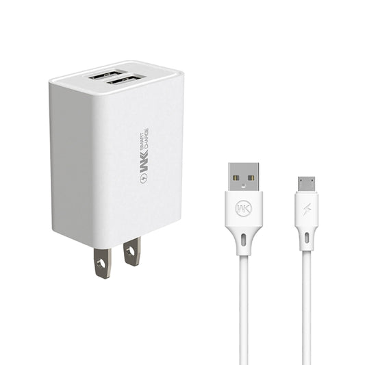WK WP-U56 2 in 1 2A Dual USB Travel Charger + USB to Micro USB Data Cable Set, US Plug(White) - USB Charger by WK | Online Shopping UK | buy2fix