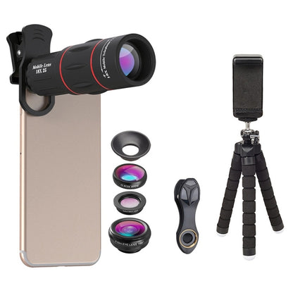 APEXEL APL-T18XBZJ5 4 in 1 18X Telescope + 0.63X Wide Lens + 198 Degrees Fisheye Lens + 15X Macro Lens Universal External Camera Phone Lens - Combination Lens by APEXEL | Online Shopping UK | buy2fix