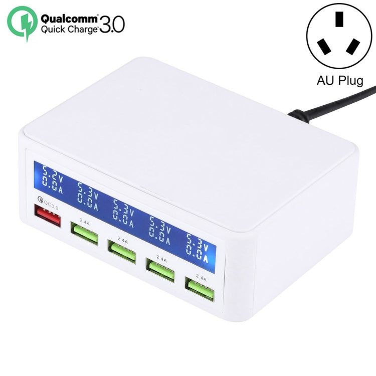 40W QC3.0  2.4A  4-USB Ports Fast Charger Station Travel Desktop Charger Power Adapter with LCD Digital Display, AU Plug - Multifunction Charger by buy2fix | Online Shopping UK | buy2fix