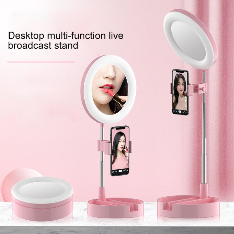 WK G3 Folding Storage Type Desktop Multi-function Live Light Makeup Mirror Holder (Pink) - Consumer Electronics by WK | Online Shopping UK | buy2fix