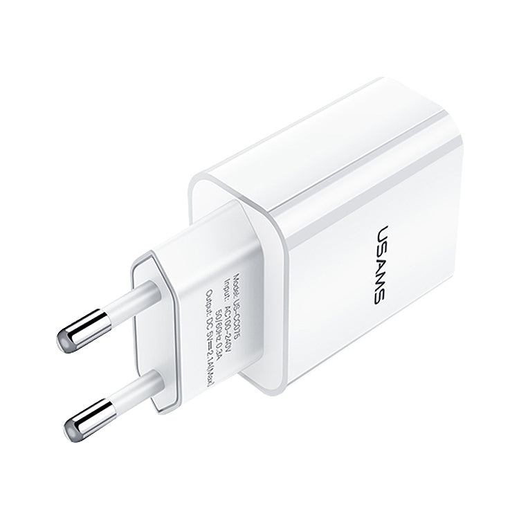 USAMS US-CC075 T18 2.1A Single USB Travel Charger, EU Plug (White) - USB Charger by USAMS | Online Shopping UK | buy2fix