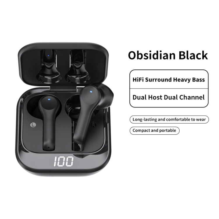 K08 Wireless Bluetooth 5.0 Noise Cancelling Stereo Binaural Earphone with Charging Box & LED Digital Display (Black) - Bluetooth Earphone by buy2fix | Online Shopping UK | buy2fix