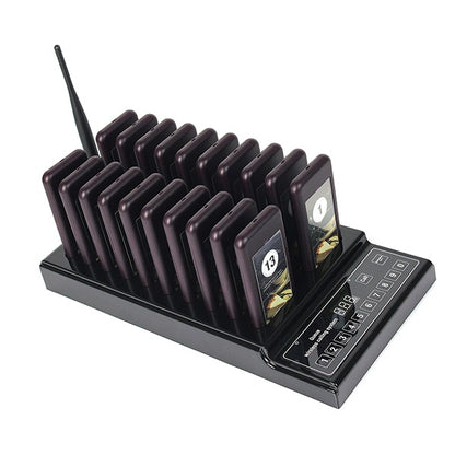 QC100 999 Channel Restaurant Wireless Paging Queuing Calling System with 20 Call Coaster Pagers, EU Plug - Security by buy2fix | Online Shopping UK | buy2fix