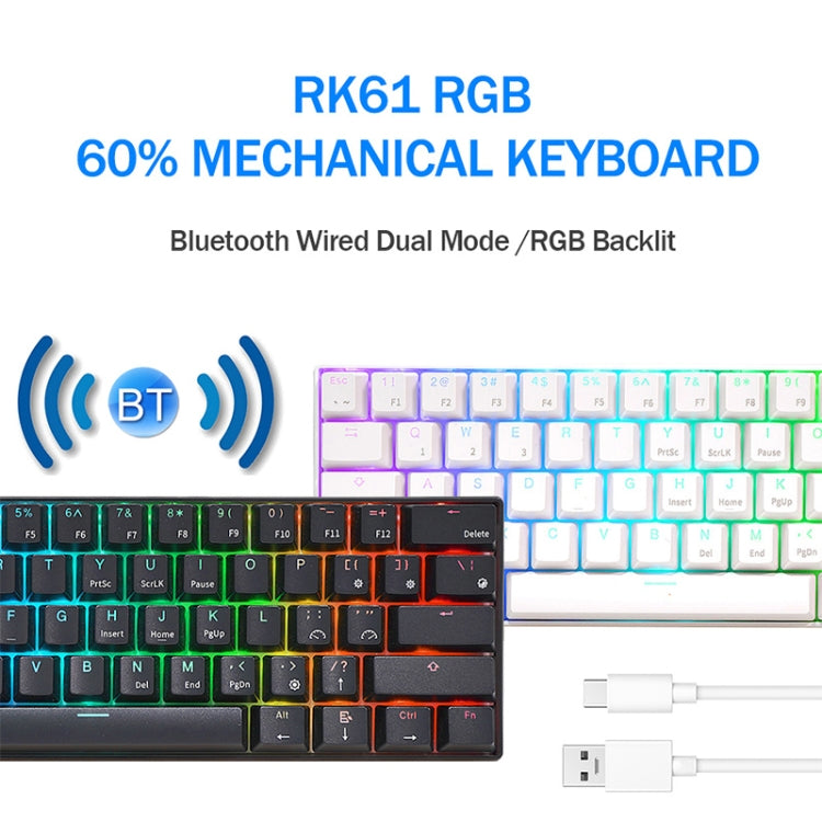 RK61 61 Keys Bluetooth / 2.4G Wireless / USB Wired Three Modes Brown Switch Tablet Mobile Gaming Mechanical Keyboard with RGB Backlight, Cable Length: 1.5m (White) - Wired Keyboard by buy2fix | Online Shopping UK | buy2fix