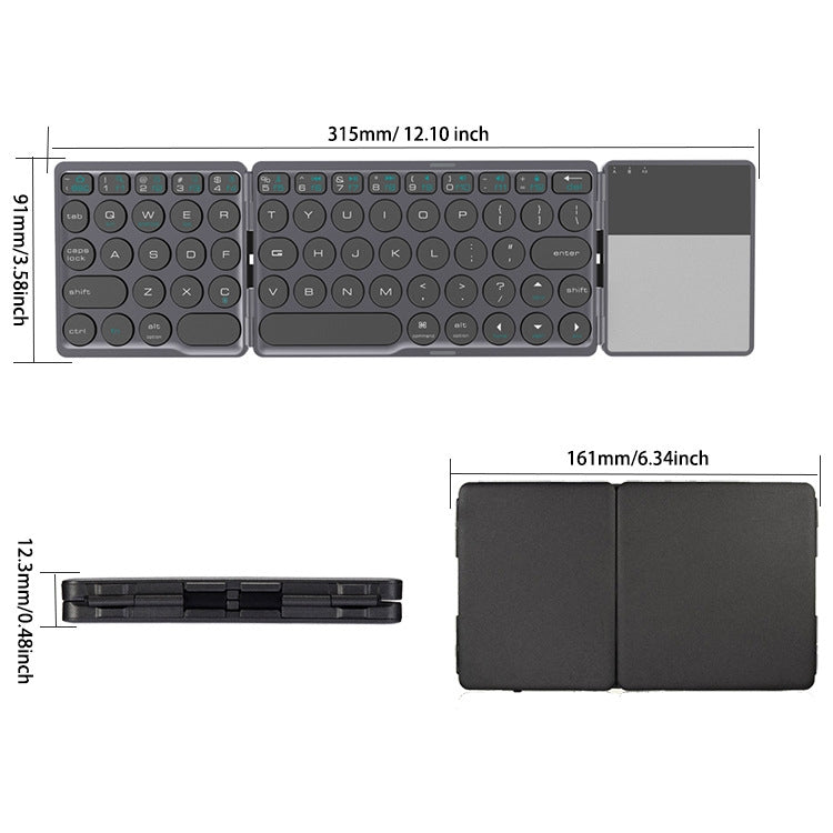 B052 Universal Round Keycap Mini Three-fold Bluetooth Wireless Keyboard with Touchpad (Black) - Mini Keyboard by buy2fix | Online Shopping UK | buy2fix