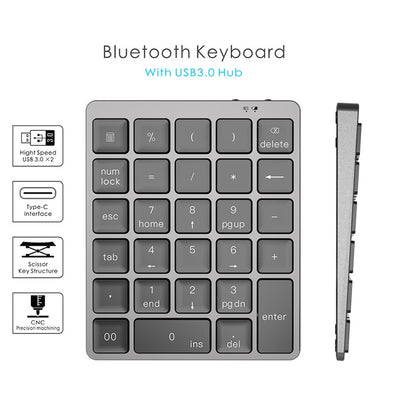 N970 Pro Dual Modes Aluminum Alloy Rechargeable Wireless Bluetooth Numeric Keyboard with USB HUB (Grey) - Mini Keyboard by buy2fix | Online Shopping UK | buy2fix