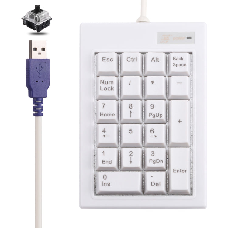 DX-21A 21-keys USB Wired Mechanical Black Shaft Mini Numeric Keyboard(White) - Mini Keyboard by buy2fix | Online Shopping UK | buy2fix