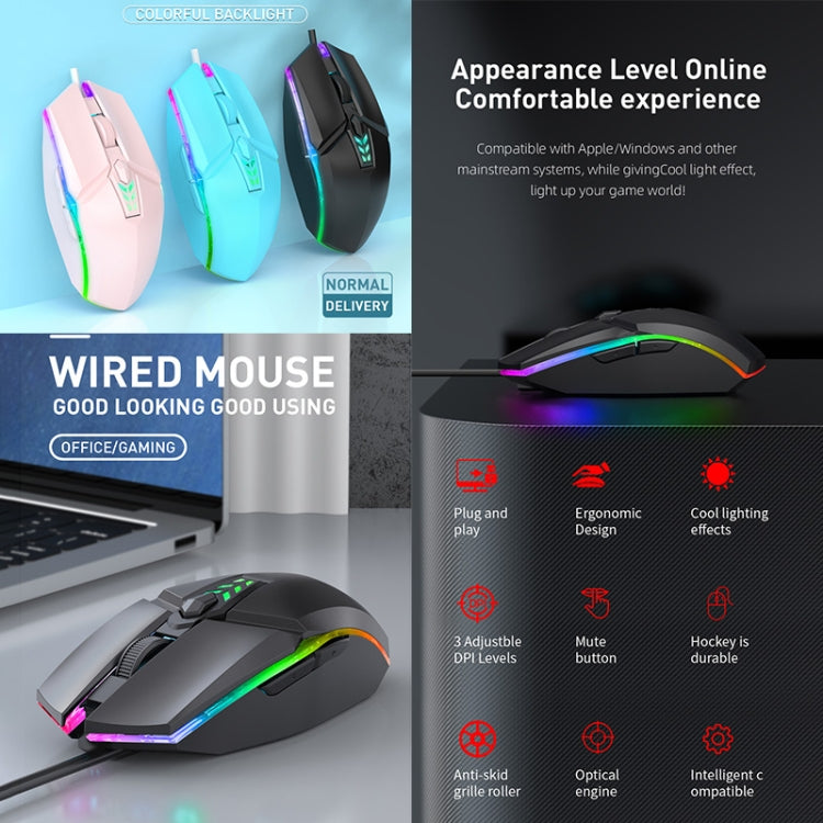 S700 Colorful Light USB Wired Office Gaming Mouse (Pink) - Wired Mice by buy2fix | Online Shopping UK | buy2fix