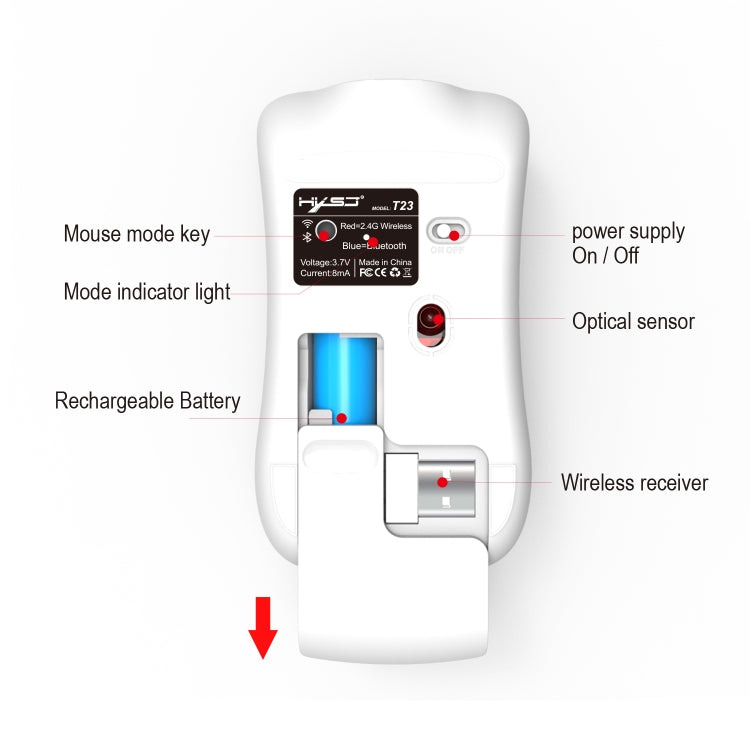 HXSJ T23F Bluetooth + 2.4GHz Wireless Dual Modes 4-Keys 1600 DPI Adjustable Ergonomics Optical Mouse - Wireless Mice by HXSJ | Online Shopping UK | buy2fix