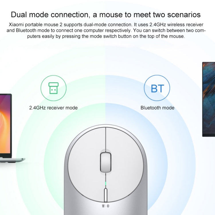 Original Xiaomi Portable Mouse 2 Optical Wireless Bluetooth 4.2 RF 2.4GHz 4000DPI Adjustable Dual Mode Mouse(Silver) - Wireless Mice by Xiaomi | Online Shopping UK | buy2fix