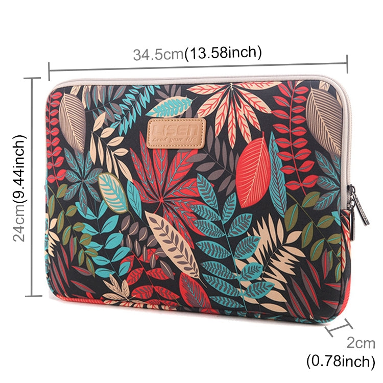 Lisen 13 inch Sleeve Case Colorful Leaves Zipper Briefcase Carrying Bag for Macbook, Samsung, Lenovo, Sony, DELL Alienware, CHUWI, ASUS, HP, 13 inch and Below Laptops(Black) - 13.3 inch by buy2fix | Online Shopping UK | buy2fix