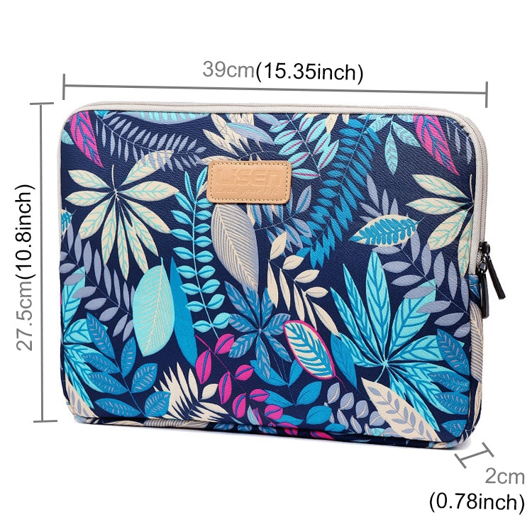 Sleeve Case Colorful Leaves Zipper Briefcase Carrying Bag for Macbook, Samsung, Lenovo, Sony, DELL Alienware, CHUWI, ASUS, HP, 15.6 inch and Below Laptops(Blue) - 15 inch by buy2fix | Online Shopping UK | buy2fix