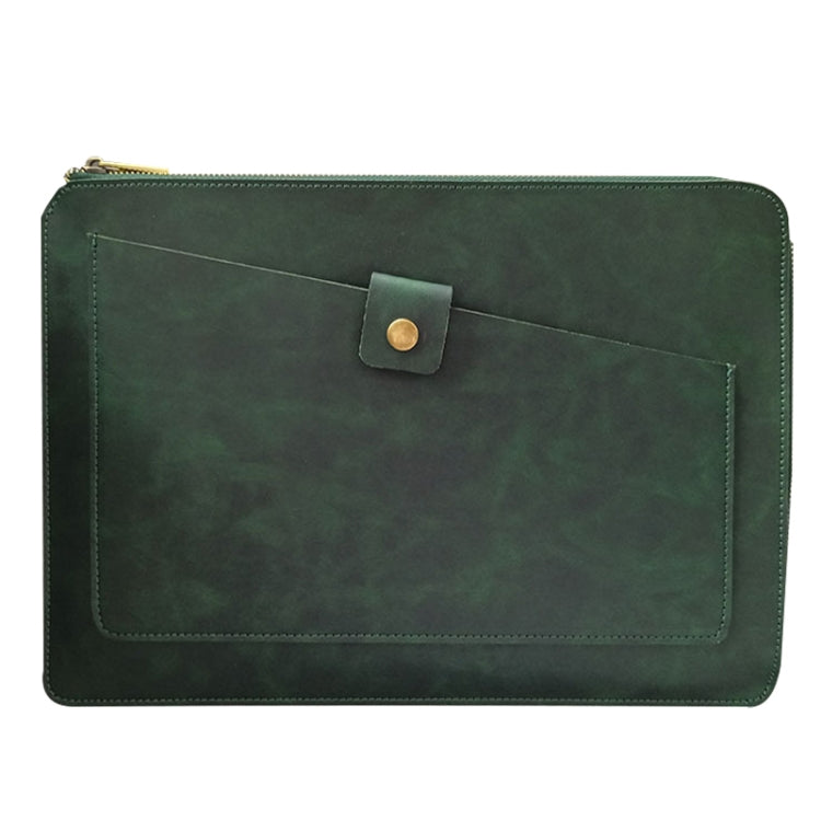 Universal Genuine Leather Business Laptop Tablet Zipper Bag For 13.3 inch and Below(Green) - 13.3 inch by buy2fix | Online Shopping UK | buy2fix