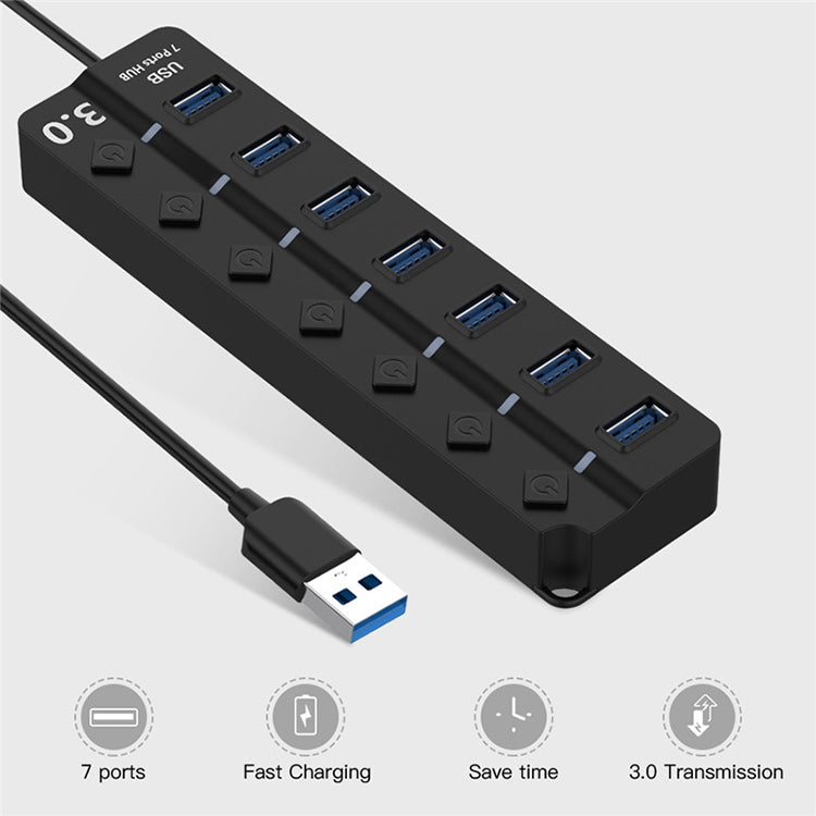 7 Ports USB 3.0 High Speed Multi Hub Expansion with Switch for PC & Laptop - USB 3.0 HUB by buy2fix | Online Shopping UK | buy2fix