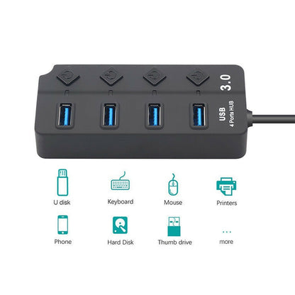 4 Ports USB 3.0 Hi Speed Multi Hub Expansion with Switch for PC & Laptop - USB 3.0 HUB by buy2fix | Online Shopping UK | buy2fix