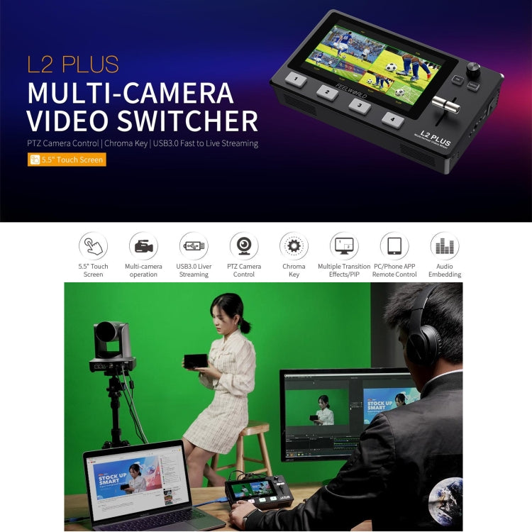 FEELWORLD L2 Plus Multi-camera Video Mixer Switcher with 5.5 inch Screen(US Plug) - Consumer Electronics by FEELWORLD | Online Shopping UK | buy2fix