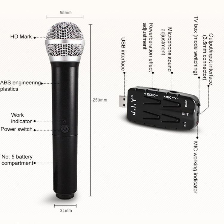 J.I.Y K Song Wireless Microphones for TV PC with Audio Card USB Receiver (Black) - Consumer Electronics by buy2fix | Online Shopping UK | buy2fix