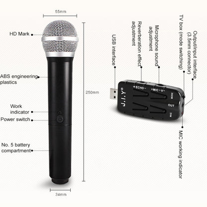 J.I.Y 2 in 1 K Song Wireless Microphones for TV PC with Audio Card USB Receiver (Black) - Consumer Electronics by buy2fix | Online Shopping UK | buy2fix