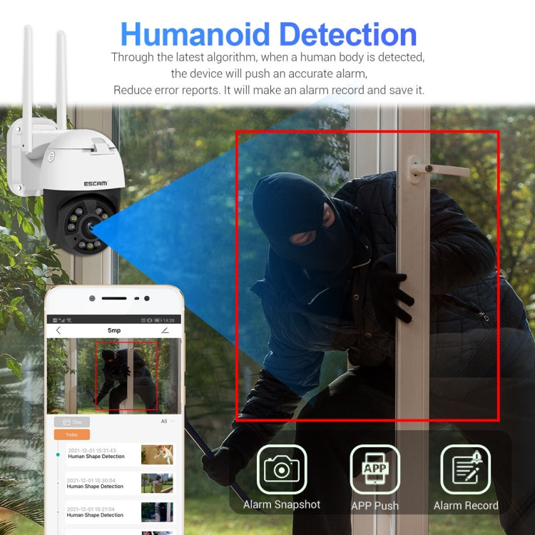 ESCAM QF558 5.0MP HD 5X Zoom Wireless IP Camera, Support Humanoid Detection, Night Vision, Two Way Audio, TF Card, EU Plug - Security by ESCAM | Online Shopping UK | buy2fix