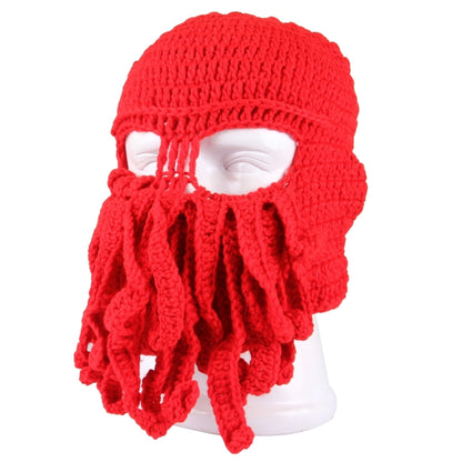 Amurleopard Unisex Barbarian Knit Beanie Octopus Tentacle Cap Winter Warm Face Mask Crochet Hat(Red) - Protective Helmet & Masks by buy2fix | Online Shopping UK | buy2fix