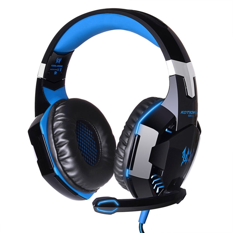 KOTION EACH G2000 Over-ear Game Gaming Headphone Headset Earphone Headband with Mic Stereo Bass LED Light for PC Gamer,Cable Length: About 2.2m(Blue + Black) - Multimedia Headset by KOTION EACH | Online Shopping UK | buy2fix