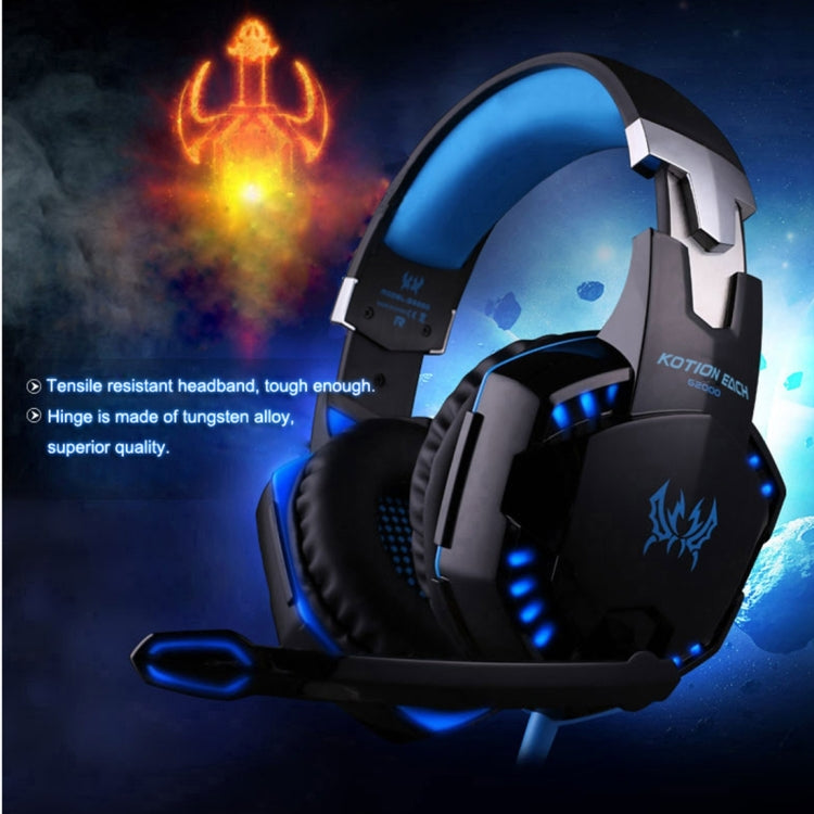 KOTION EACH G2000 Over-ear Game Gaming Headphone Headset Earphone Headband with Mic Stereo Bass LED Light for PC Gamer,Cable Length: About 2.2m(Blue + Black) - Multimedia Headset by KOTION EACH | Online Shopping UK | buy2fix