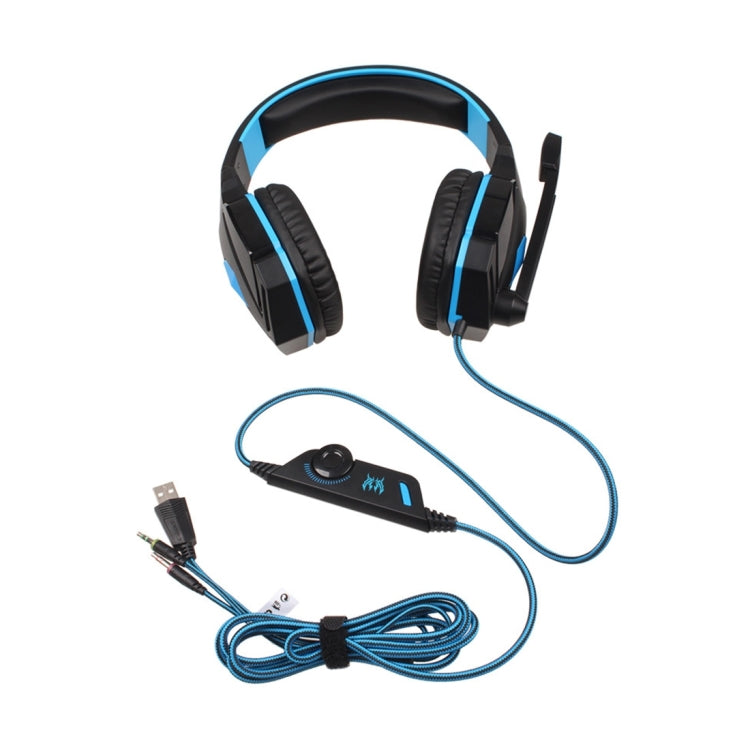 KOTION EACH G4000 Stereo Gaming Headphone Headset Headband with Mic Volume Control LED Light for PC Gamer,Cable Length: About 2.2m(Blue + Black) - Multimedia Headset by KOTION EACH | Online Shopping UK | buy2fix