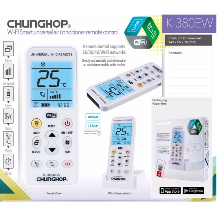 CHUNGHOP K-380EW WiFi Smart Universal LCD Air-Conditioner Remote Control with Holder, Support 2G / 3G / 4G / WiFi Network(White) - Consumer Electronics by CHUNGHOP | Online Shopping UK | buy2fix