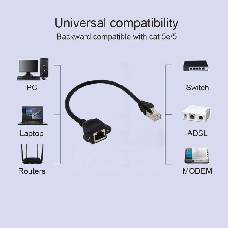 RJ45 Female to Male CATE5 Network Panel Mount Screw Lock Extension Cable , Length: 0.3m(Black) -  by buy2fix | Online Shopping UK | buy2fix