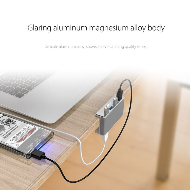 ORICO MH4PU Aluminum Alloy 4 Ports USB 3.0 Clip-type HUB with 1m USB Cable, Clip Width Range: 10-32mm - USB 3.0 HUB by ORICO | Online Shopping UK | buy2fix