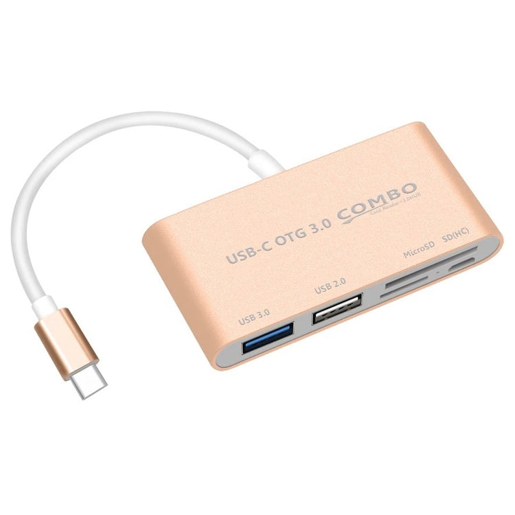 COMBO T-693 5 in 1 USB-C / Type-C to SD / TF / Micro SD Card Slot + USB 3.0 + USB 2.0Ports OTG HUB Card Reader(Gold) - Computer & Networking by buy2fix | Online Shopping UK | buy2fix