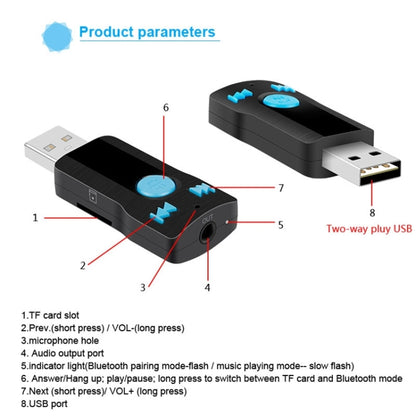 BC07 Mini Brushed Texture USB Bluetooth Receiver MP3 Player SD/TF Card Reader with Microphone & Audio Cable, Support Handsfree & AUX Output & 32GB Micro SD / TF Card & Two-sided USB Port Connecting - Car MP3 & MP4 & MP5 by buy2fix | Online Shopping UK | buy2fix