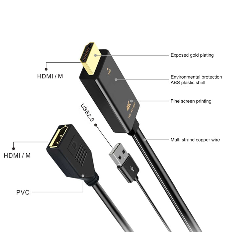 H146 HDMI Male + USB 2.0 Male to DisplayPort Female Adapter Cable, Length：25cm -  by buy2fix | Online Shopping UK | buy2fix