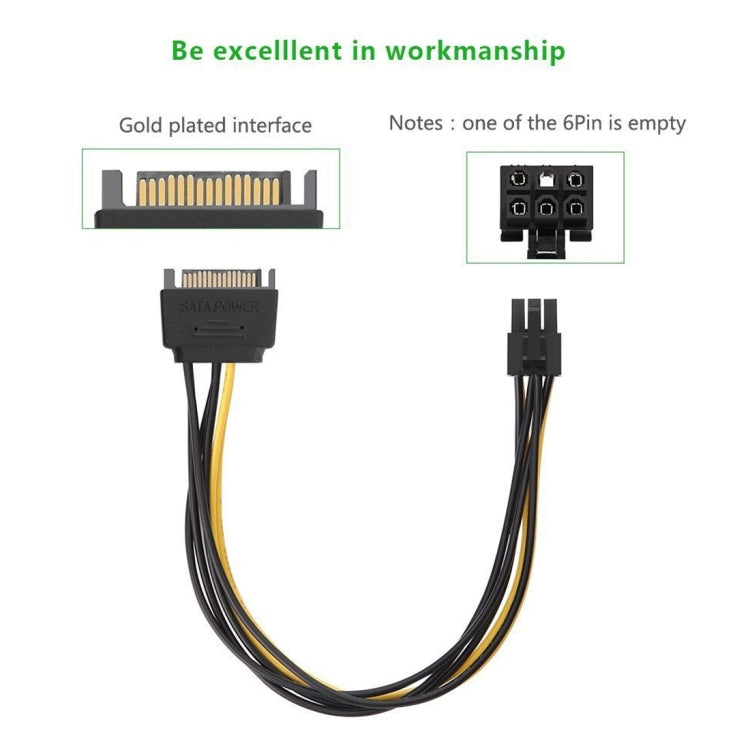 20cm SATA 15 Pin to 6 Pin PCI Express Graphics Video Card Sata Power Cable - Power Supply by buy2fix | Online Shopping UK | buy2fix