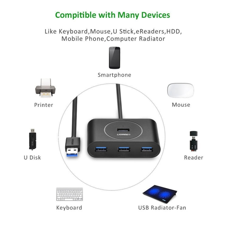 UGREEN Portable Super Speed 4 Ports USB 3.0 HUB Cable Adapter, Not Support OTG, Cable Length: 1m(Black) -  by UGREEN | Online Shopping UK | buy2fix