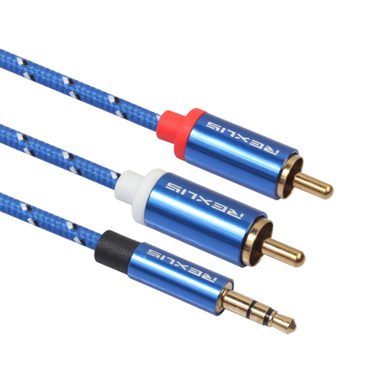 REXLIS 3610 3.5mm Male to Dual RCA Gold-plated Plug Blue Cotton Braided Audio Cable for RCA Input Interface Active Speaker, Length: 3m - RCA Cable by REXLIS | Online Shopping UK | buy2fix