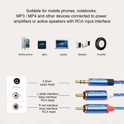 REXLIS 3610 3.5mm Male to Dual RCA Gold-plated Plug Blue Cotton Braided Audio Cable for RCA Input Interface Active Speaker, Length: 5m - RCA Cable by REXLIS | Online Shopping UK | buy2fix