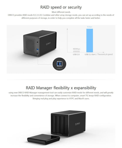 ORICO NS400-U3 4-bay USB 3.0 Type-B to SATA External Hard Disk Box Storage Case Hard Drive Dock for 3.5 inch SATA HDD, Support UASP Protocol - HDD Enclosure by ORICO | Online Shopping UK | buy2fix