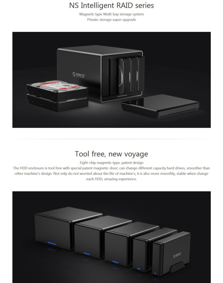 ORICO NS500-RU3 5-bay USB 3.0 Type-B to SATA External Hard Disk Box Storage Case Hard Drive Dock with Raid for 3.5 inch SATA HDD, Support UASP Protocol - HDD Enclosure by ORICO | Online Shopping UK | buy2fix