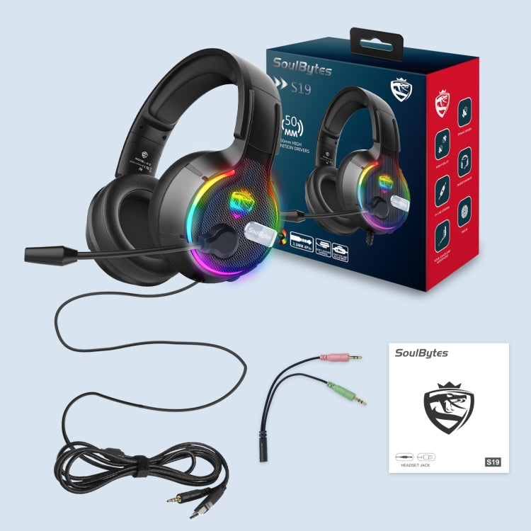 Soulbytes S19 USB + 3.5mm 4 Pin Adjustable RGB Light Gaming Headset with Mic (Black) - Multimedia Headset by Soulbytes | Online Shopping UK | buy2fix
