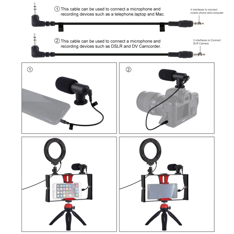 PULUZ 4 in 1 Vlogging Live Broadcast Smartphone Video Rig + 4.7 inch 12cm Ring LED Selfie Light Kits with Microphone + Tripod Mount + Cold Shoe Tripod Head for iPhone, Galaxy, Huawei, Xiaomi, HTC, LG, Google, and Other Smartphones(Red) - Camera Accessories by PULUZ | Online Shopping UK | buy2fix