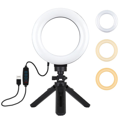 PULUZ 6.2 inch 16cm USB 3 Modes Dimmable LED Ring Vlogging Photography Video Lights + Pocket Tripod Mount Kit with Cold Shoe Tripod Ball Head(Black) - Ring Light by PULUZ | Online Shopping UK | buy2fix