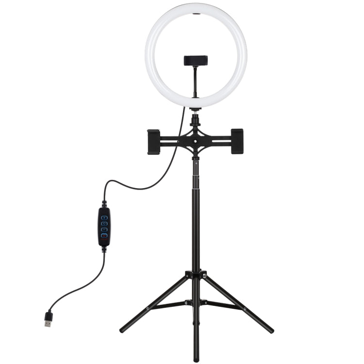 PULUZ 11.8 inch 30cm Light + 1.65m Tripod + Dual Phone Bracket Curved Surface USB 3 Modes Dimmable Dual Color Temperature LED Ring Vlogging Video Light  Live Broadcast Kits with Phone Clamp(Black) - Ring Light by PULUZ | Online Shopping UK | buy2fix