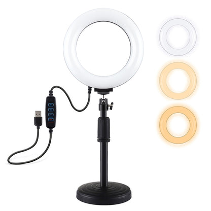 PULUZ Round Base Desktop Mount + 6.2 inch 3 Modes USB Dimmable LED Ring Vlogging Video Light, Adjustable Height: 18cm-28cm - Camera Accessories by PULUZ | Online Shopping UK | buy2fix