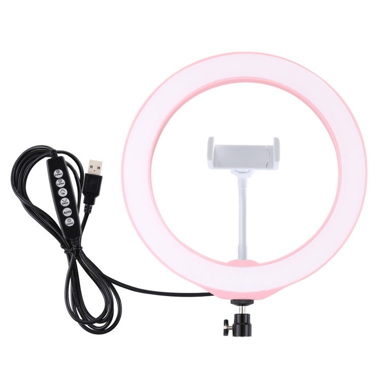 PULUZ 10.2 inch 26cm USB 10 Modes 8 Colors RGBW Dimmable LED Ring Vlogging Photography Video Lights with Cold Shoe Tripod Ball Head & Phone Clamp(Pink) - Ring Light by PULUZ | Online Shopping UK | buy2fix