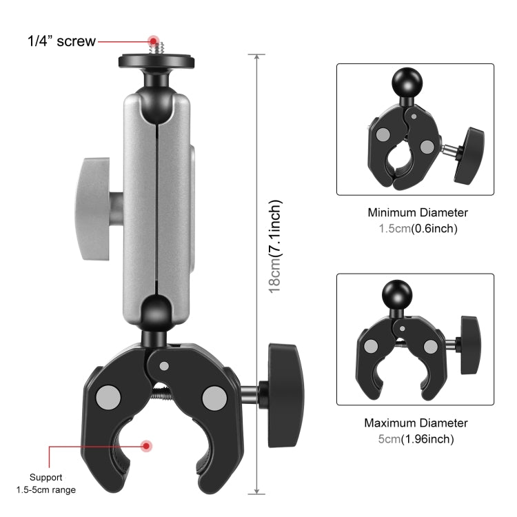 PULUZ Motorcycle Crab Pliers Clip Arm Mount with Mount Adapter & Long Screw (Black) - Helmet Mount by PULUZ | Online Shopping UK | buy2fix