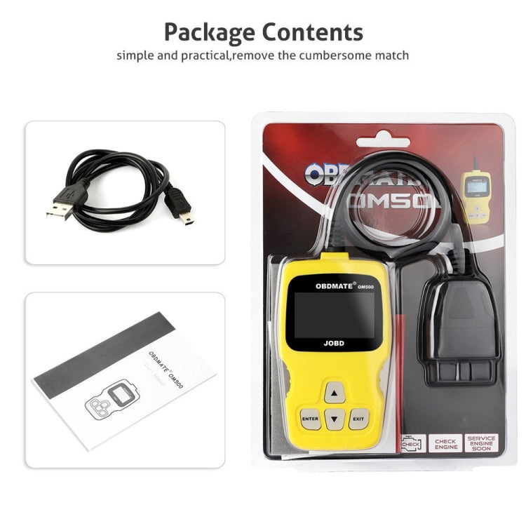 OBDMATE OM500 OBDII / EOBD / JOBD Code Reader(Yellow) - In Car by buy2fix | Online Shopping UK | buy2fix