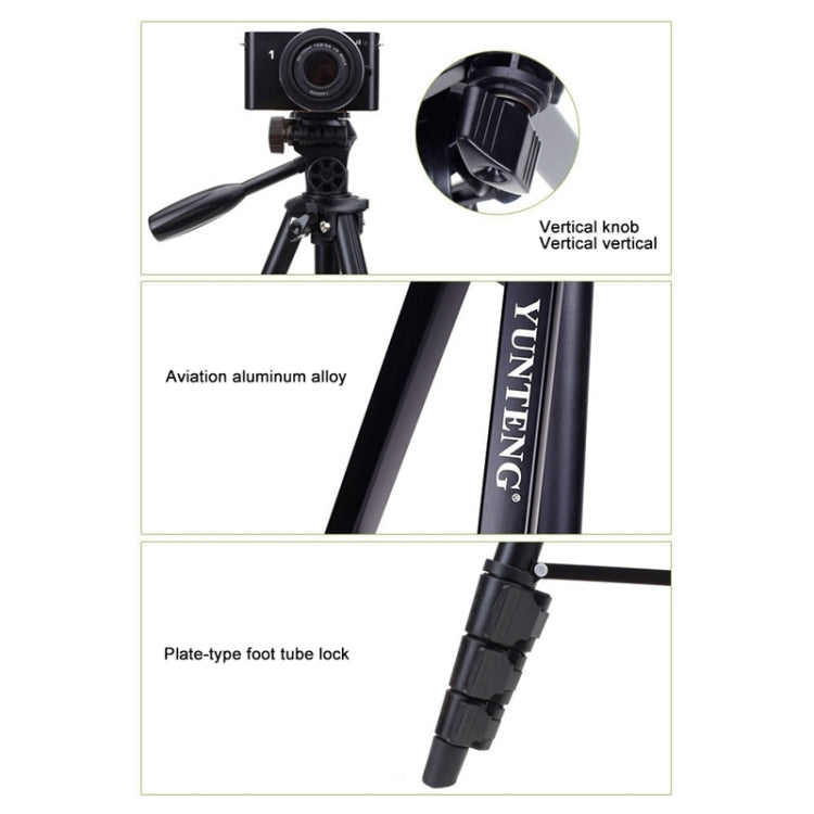 YUNTENG VCT-681 138cm SLR / Micro-SLR / Digital Cameras Tripod Stand, 4-Section Folding Aluminum Legs, Suitable for Canon / Nikon / Panasonic / Pentax / Casio / Sony / Fuji (Load Capacity: 3kg) - Camera Accessories by buy2fix | Online Shopping UK | buy2fix